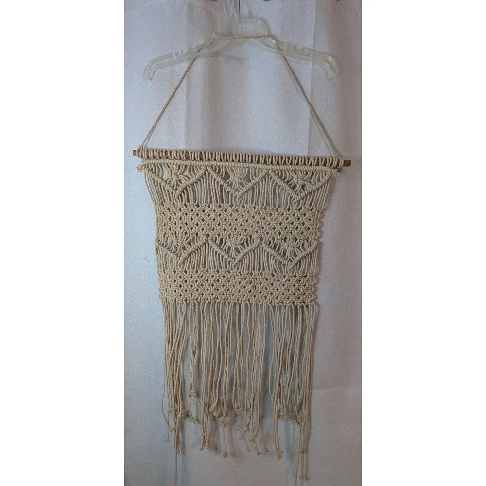 Macrame Wall Hanging Large 20.5x38 Cream Excellent Boho Fringe Decor